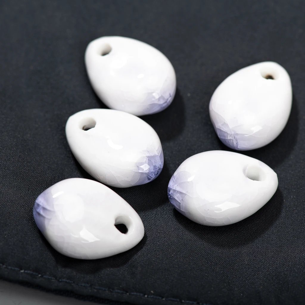 Handcrafted Ceramic Beads Set 2 Pieces 26x18x10mm Irregular Shaped Beads for DIY Jewelry Making