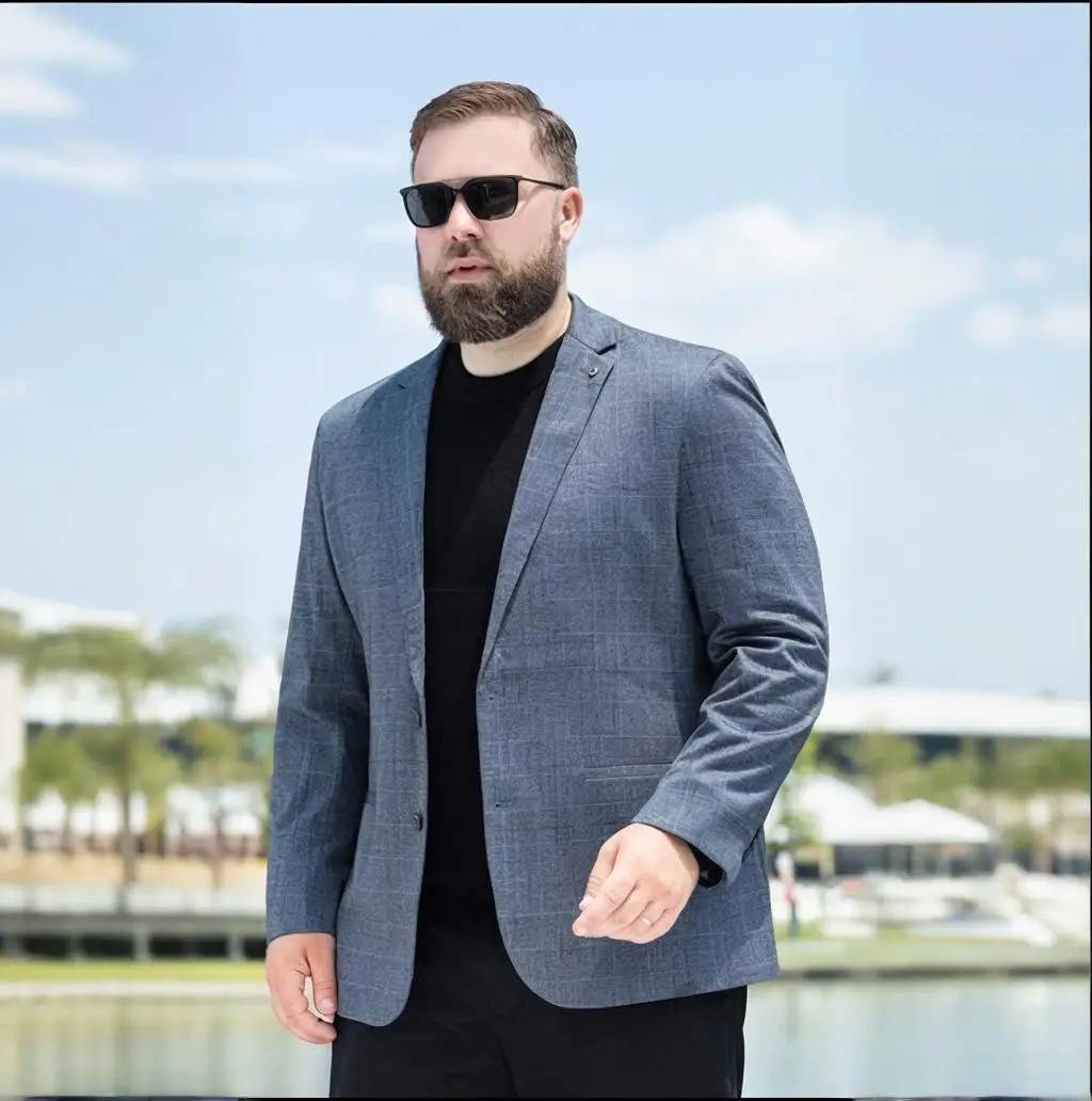 Allingentle Customized Big and Tall Suits Jackets for Men Elegant Plaid Blazer Business Casual Notched Single-Breasted Jackets