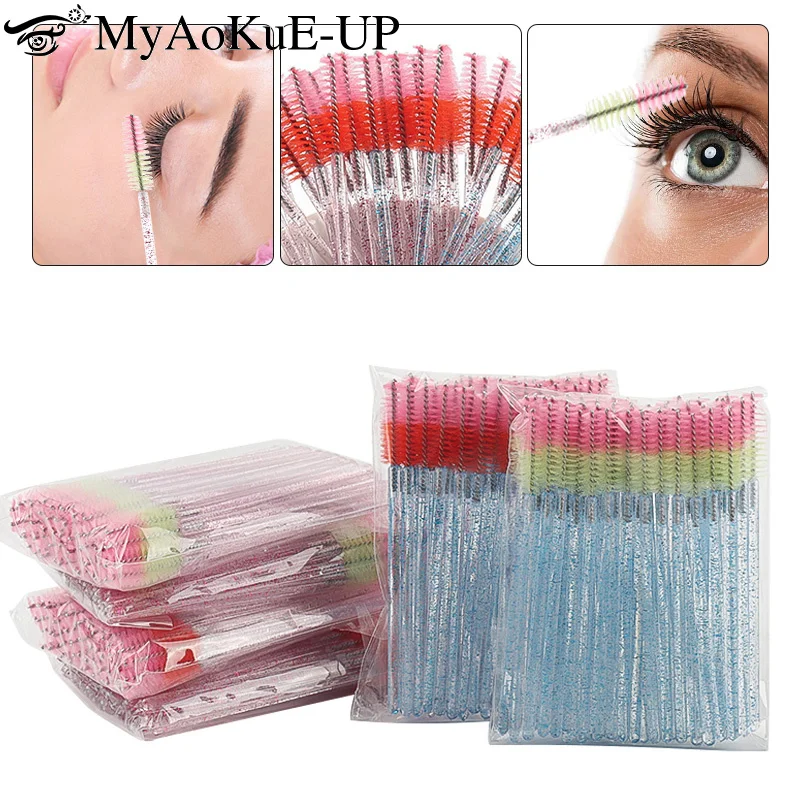 50Pcs Einweg Wimpern Make-Up Pinsel Kristall Stange Spulen Pinsel Wimpern Verlängerung Mascara Wands Microbrush Lift Augenbraue Kamm