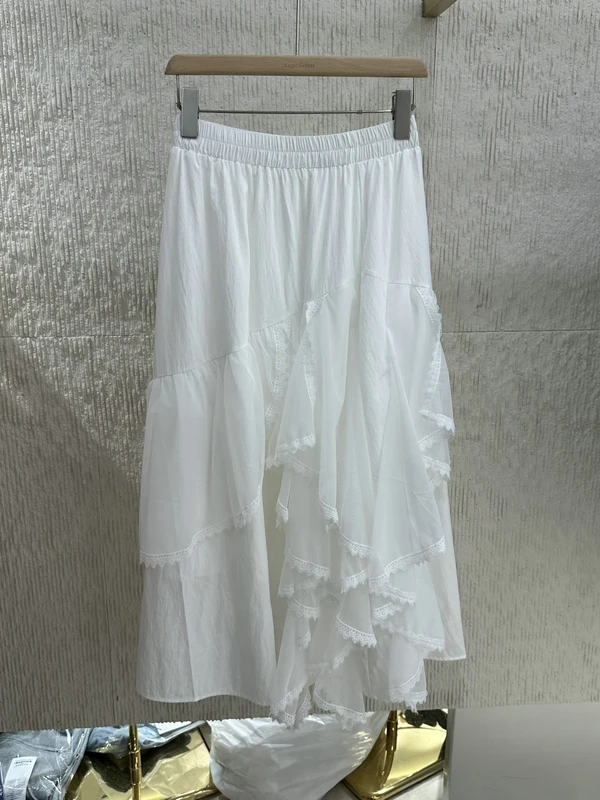 

Корейская юбка-полусолнце в нежном стиле с кружевом, эластичным поясом, скрывающая недостатки фигуры, женская, весна-лето, А-силуэт, с высокой талией