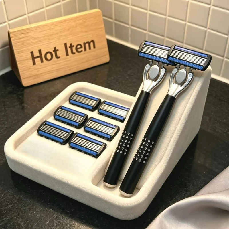 Men's Manual Razor 6-Layer Precision Blade System Replaceable Refills, Long-term Use, Men & Women Suitable Great Gift Idea