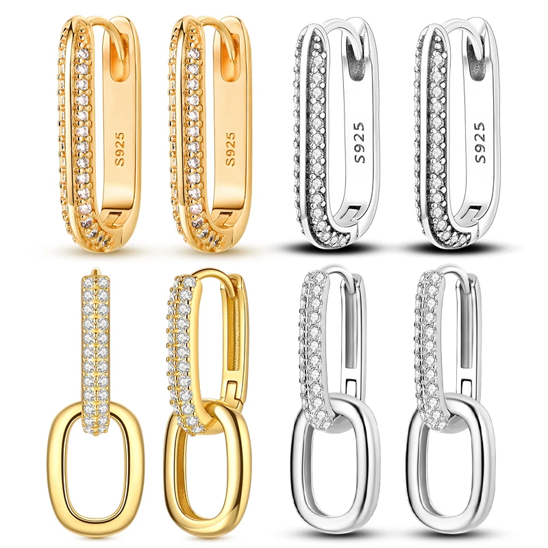 Earrings 925 Sterling Silver Hoop Earring Sparkling Pavé U-Shaped Double Hoop Earring for Women Girls Party Wedding Jewelry Gift