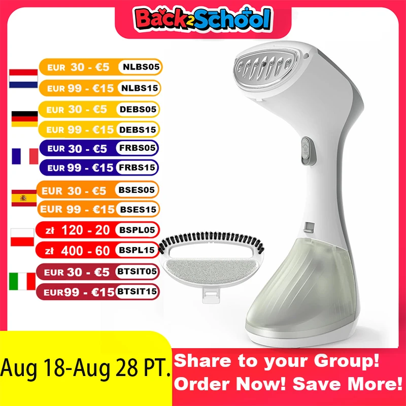 Piroscafo per indumenti portatile 1300W 2 in 1 Ferro da stiro Pulitore a vapore elettrico Macchina da stiro piatta portatile per rimozione acari per casa, ufficio