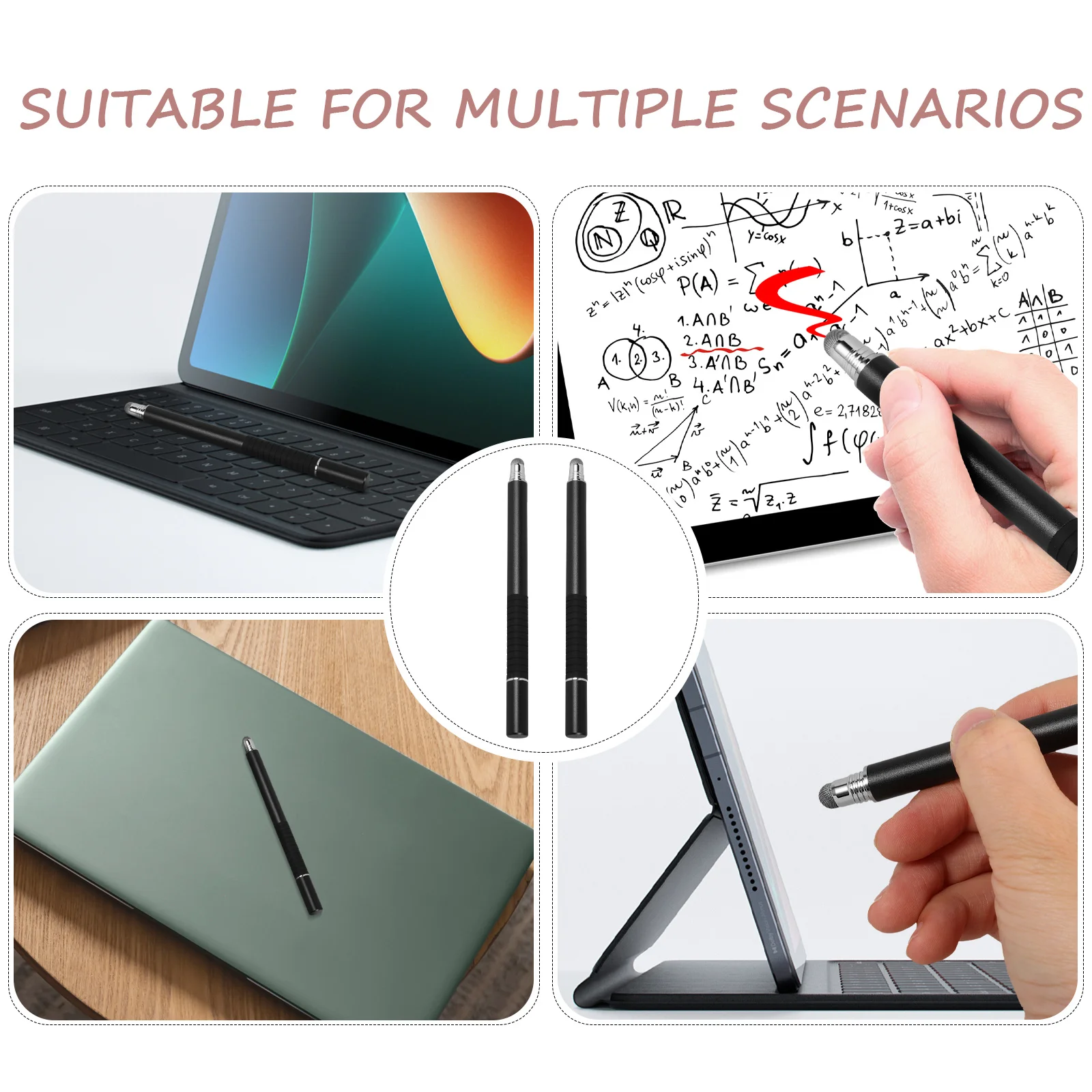 

2Pcs 2in1 Stylus Pen Universal Capacitive Touch Screen Pen Fine Fiber Tips Touch Screen Phones Tablets Replacement