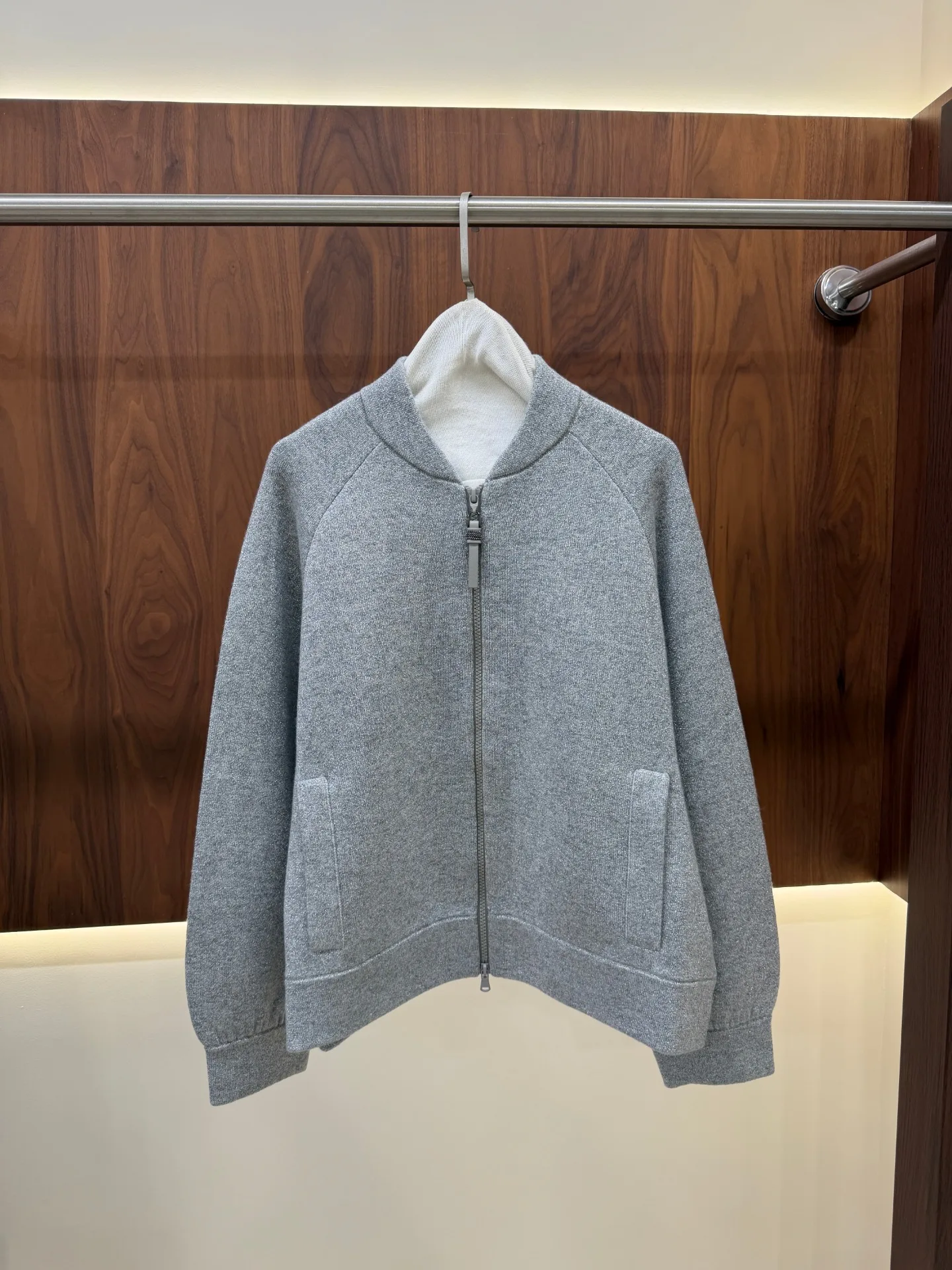 2026Fall Women's Wool-Cashmere Blend Knit Zip-Up Cropped Jacket
