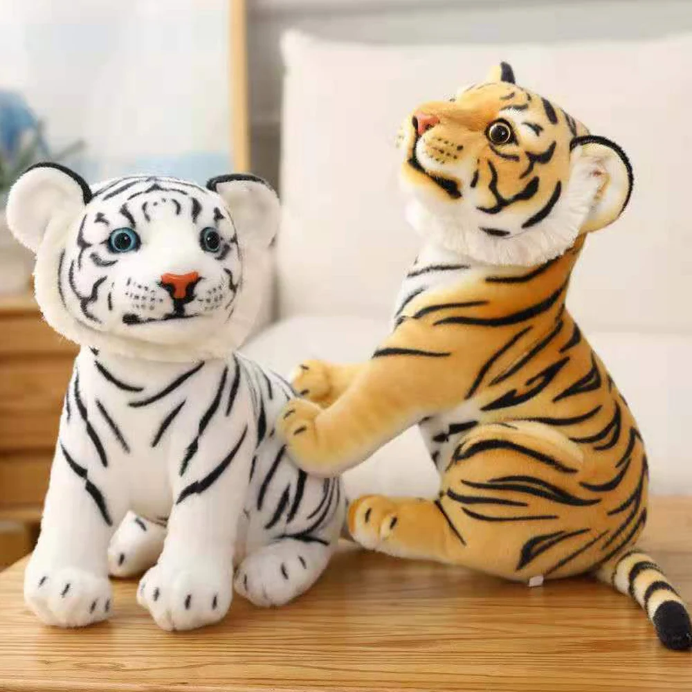 23-25CM Lifelike Tiger Plush Toys Soft Wild Animals Simulation White Brown Tiger Doll Children Kids Birthday Gift ﻿