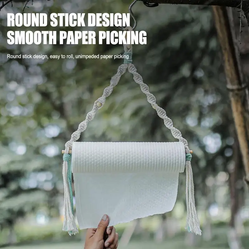 Tissue Roll Holder Boho Style Paper Towel Roll Dispenser Handmade Tissue Storage Holder For Kitchen Bathroom Toilet Pantry