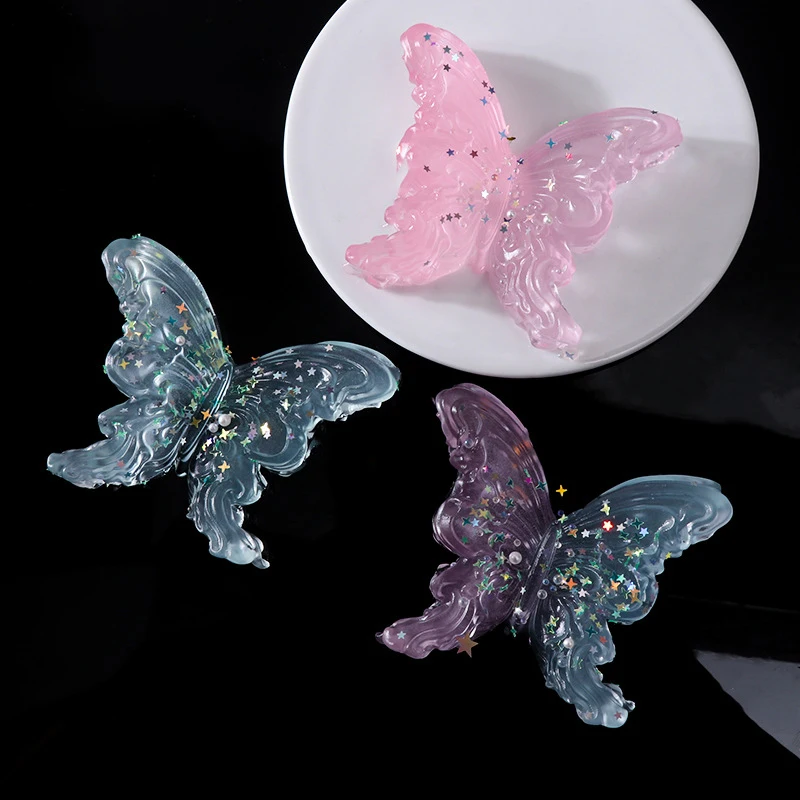 Mariposa luminosa creativa para aliviar el estrés, juguetes grandes transparentes con lentejuelas de cristal, mariposa, pellizco, juguete sensorial, regalos únicos