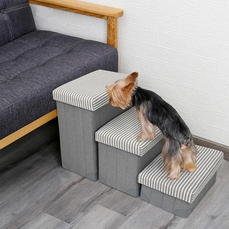 Foldable Pet Stairs with Storage Ramp for Small Dogs To Bed Non-Slip Climbing Steps for Puppy Cat Space Saving Pet Ladders