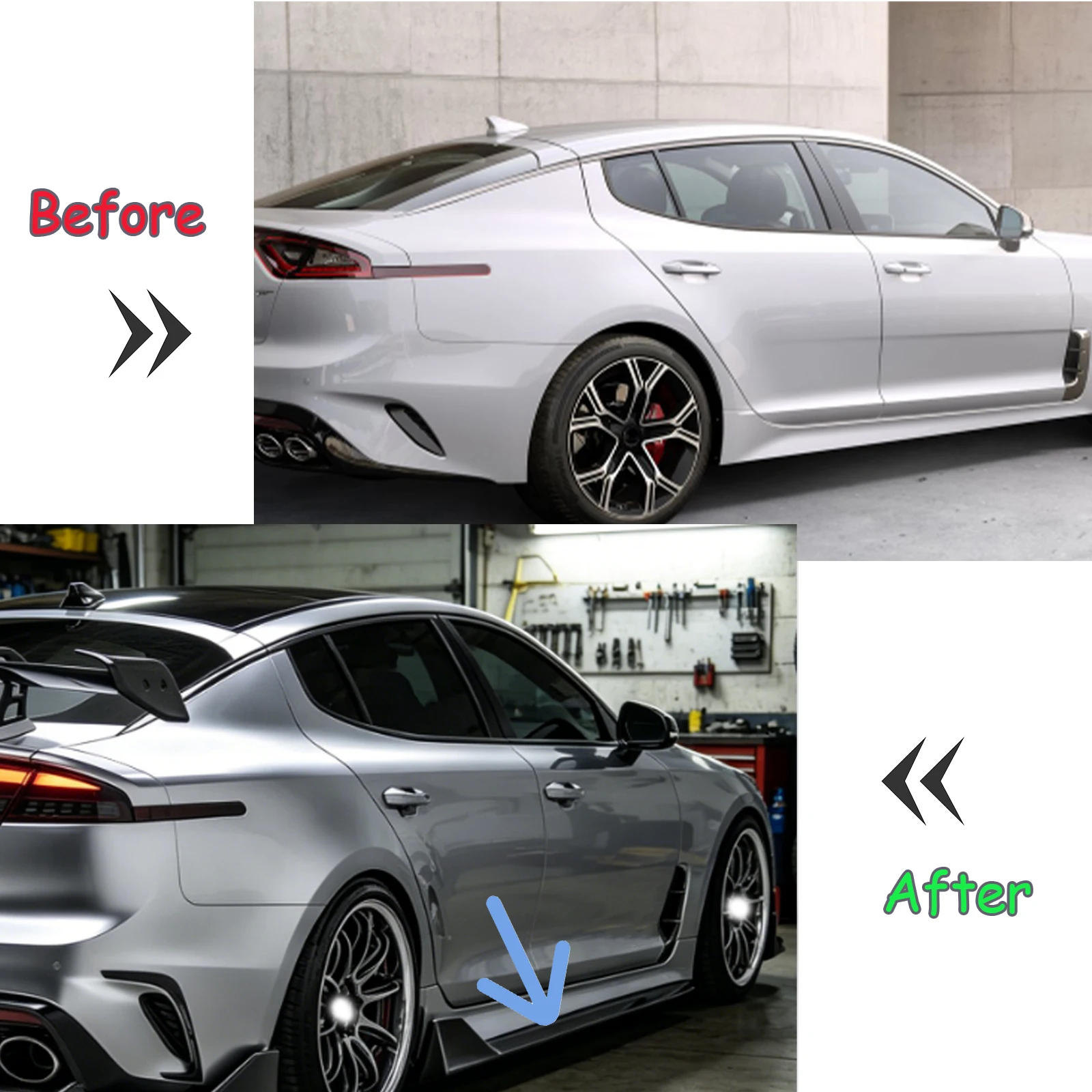 For KIA Stinger 2018-2023 A Pair Car Side Skirt Extension Spoiler Splitter Glossy Black Carbon Fiber Style ABS Plastic Body Kits view 2