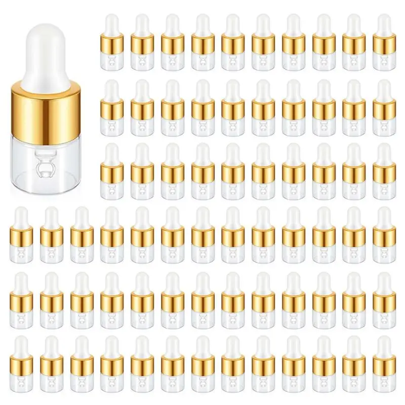 HRBAJ-200Pcs Mini Glass Dropper Bottle Bulk Clear Essential Oil Dropper Bottles Small Glass Dropping Sample Containers 1 Ml