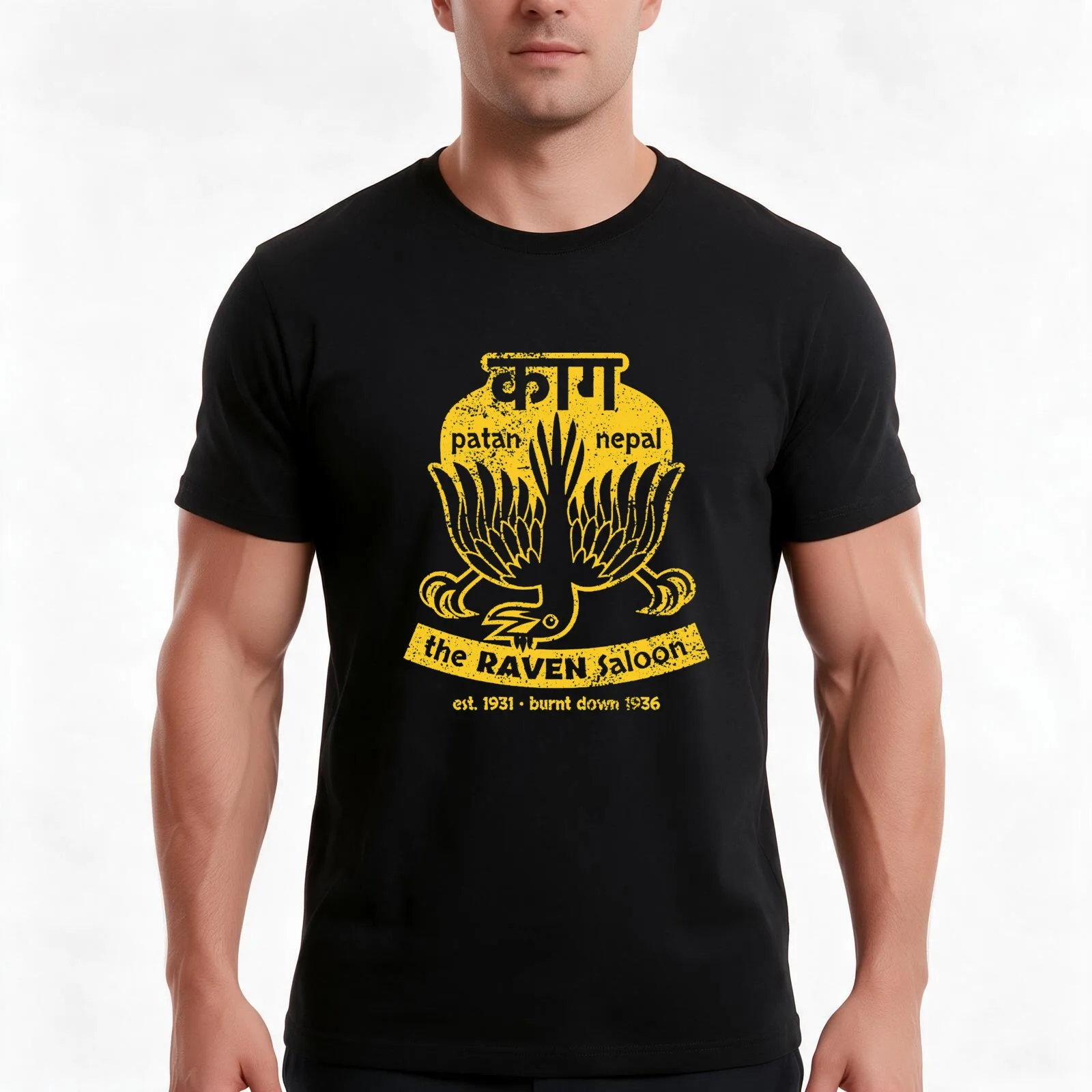 The Raven Saloon T-Shirt, Summer Casual Cotton Tee, Oversized Streetwear Tops, Vintage Graphic Print, Loose Fit Short Sleeve