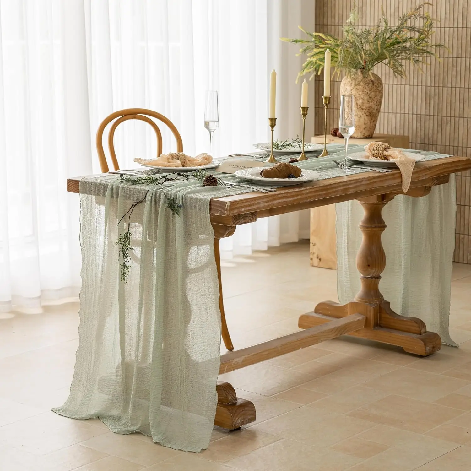 Sage Green Cheesecloth Table Runner for Party Wedding Baby Shower Bridal Shower Birthday Engagement Party Christmas Decor