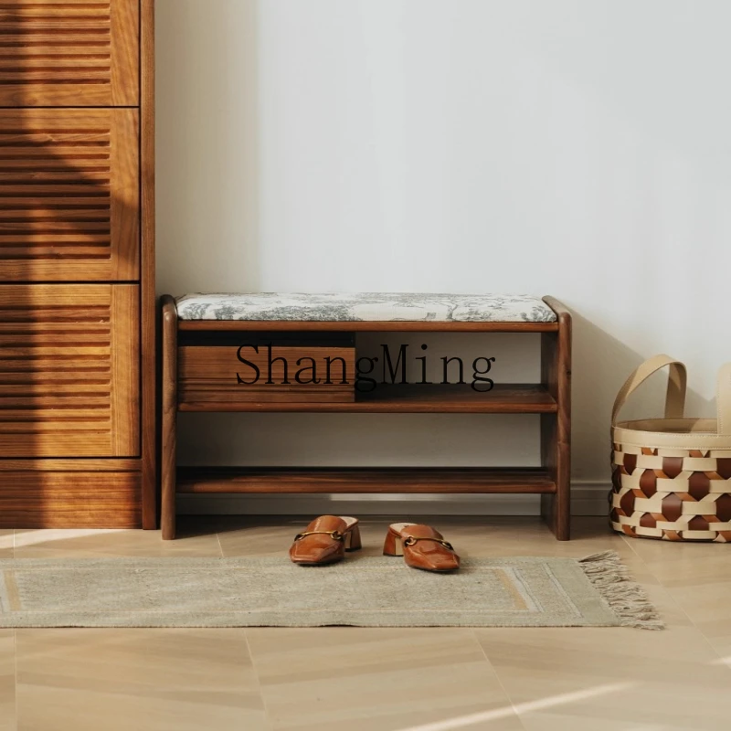 

ZYY household door black walnut solid wood entry door shoe rack can sit on shoe stool