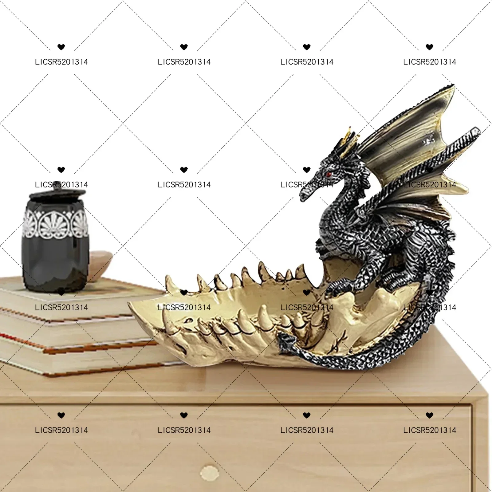 Creative Dragon Skull Entryway Storage Statue Resin Key Storage Tray Retro Fantasy Home Decor Entryway Study Decorative Statue