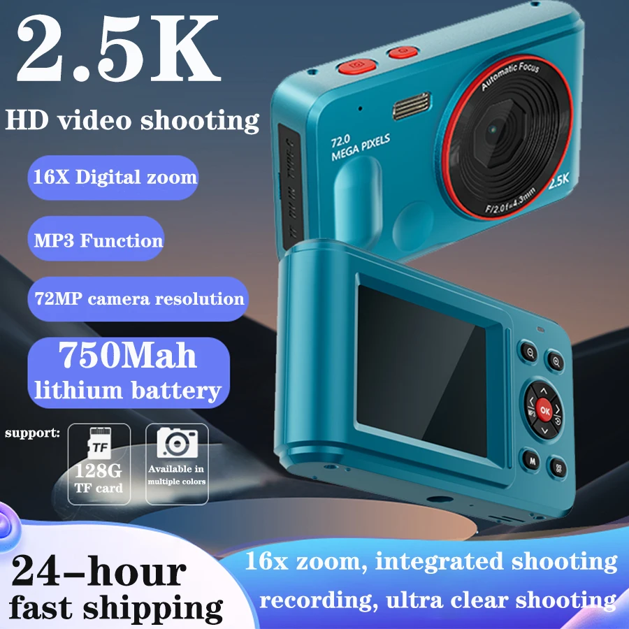 

HD 1080P 2.4 inch digital Camera Rechargeable Cameras with 16x Zoom Compact Camera 72MP Cameras for kids Beginner Camera