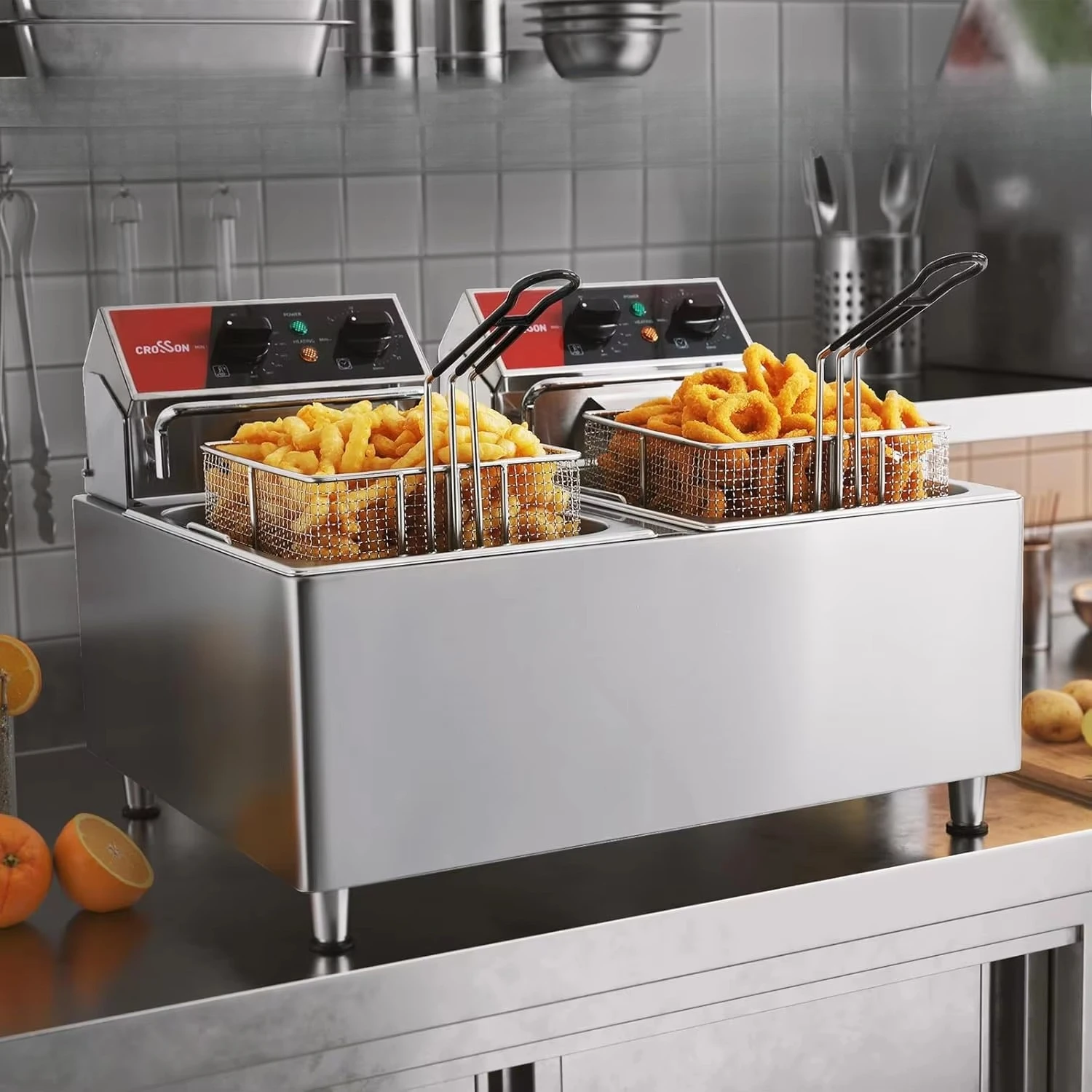 

For CF-30 16L Electric Deep Fryer with Double Tank Rotating Fryer Head 30-Minute Timer Countertop m