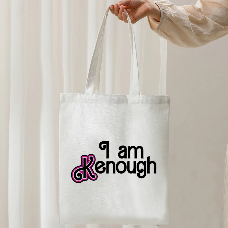 1 Pc I Am Kenough Pattern Tote Bag Canvas Shoulder Bag for Travel Daily Commute Women's Reusable Shopping Bag, Best Gift for Her