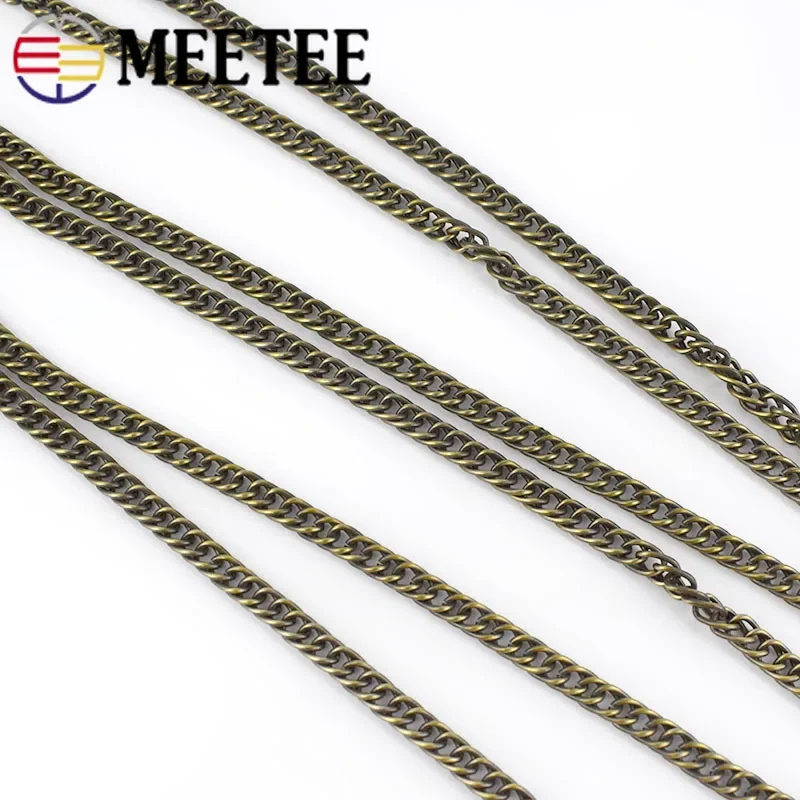 Meetee 2/5Meters 7mm Metal Chains Purse Chain Buckle Bags Shoulder Straps Buckles Handbag Handles Hook DIY Hardware Accessories