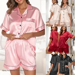 Loose Satin Female Pajamas Set Short Sleeve Sleepwear Spring Summer New Nightwear Pijamas Suit Loose Casual Loungewear Pyjama