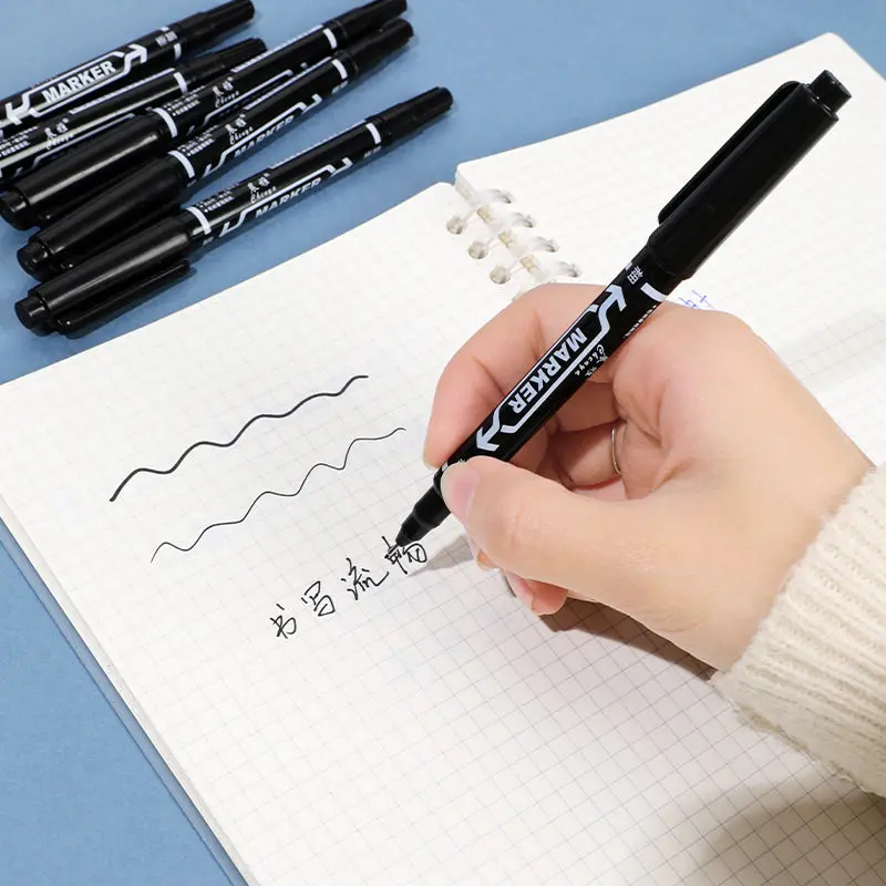 Dual Tip Black Marker Pen Quick Dry Oil Based Art Drawing Sketching Fine Line Student Artist