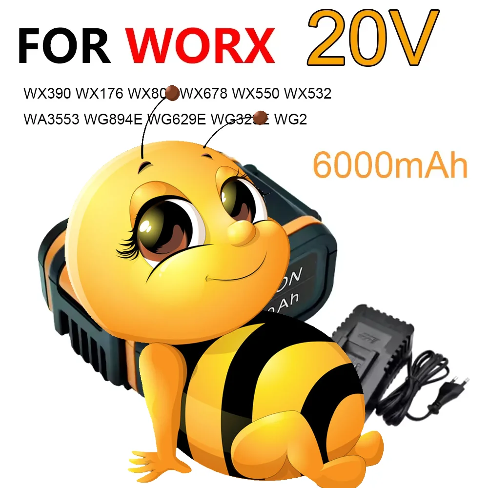 

For Worx WA3553 20V 6.0Ah battery cordless power tool backup battery WA3551 WA3553 WA3641 WX373 WX390 battery