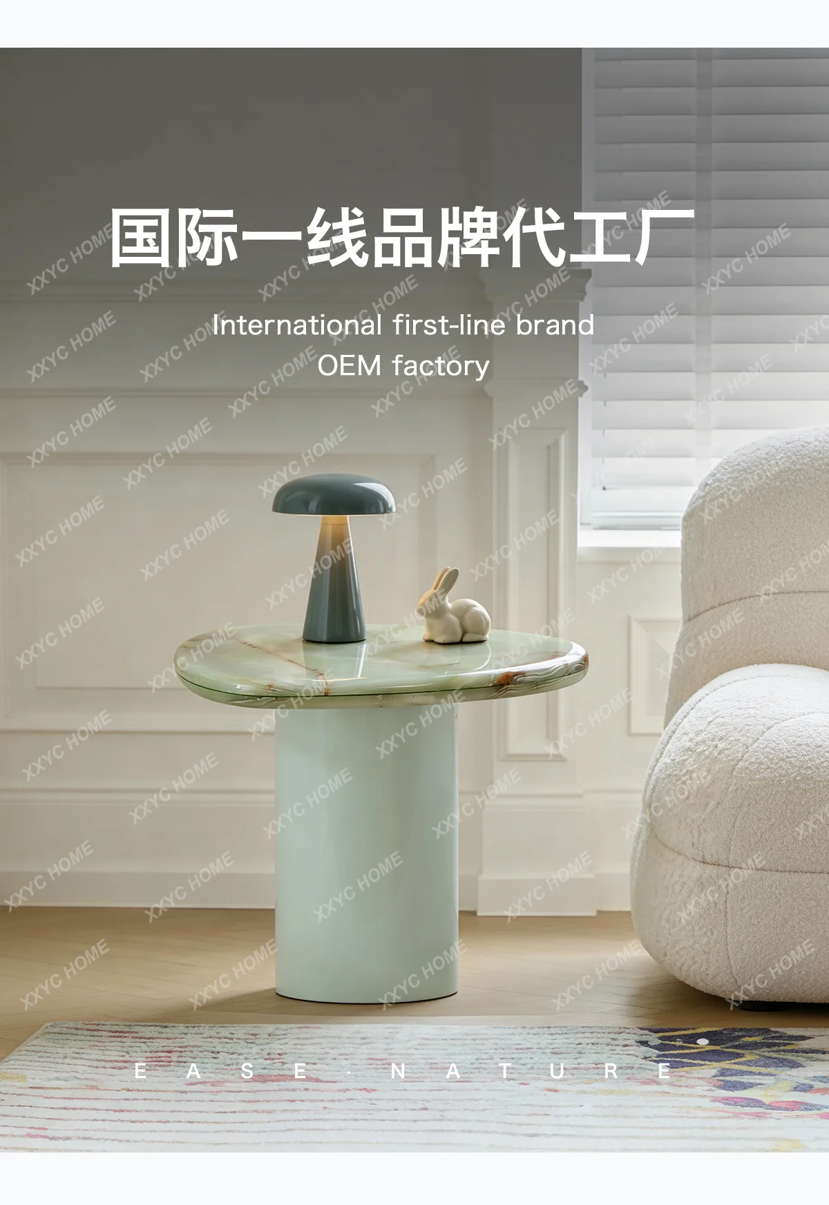 Medieval  living room designer side table, sofa small coffee table marble sapphire