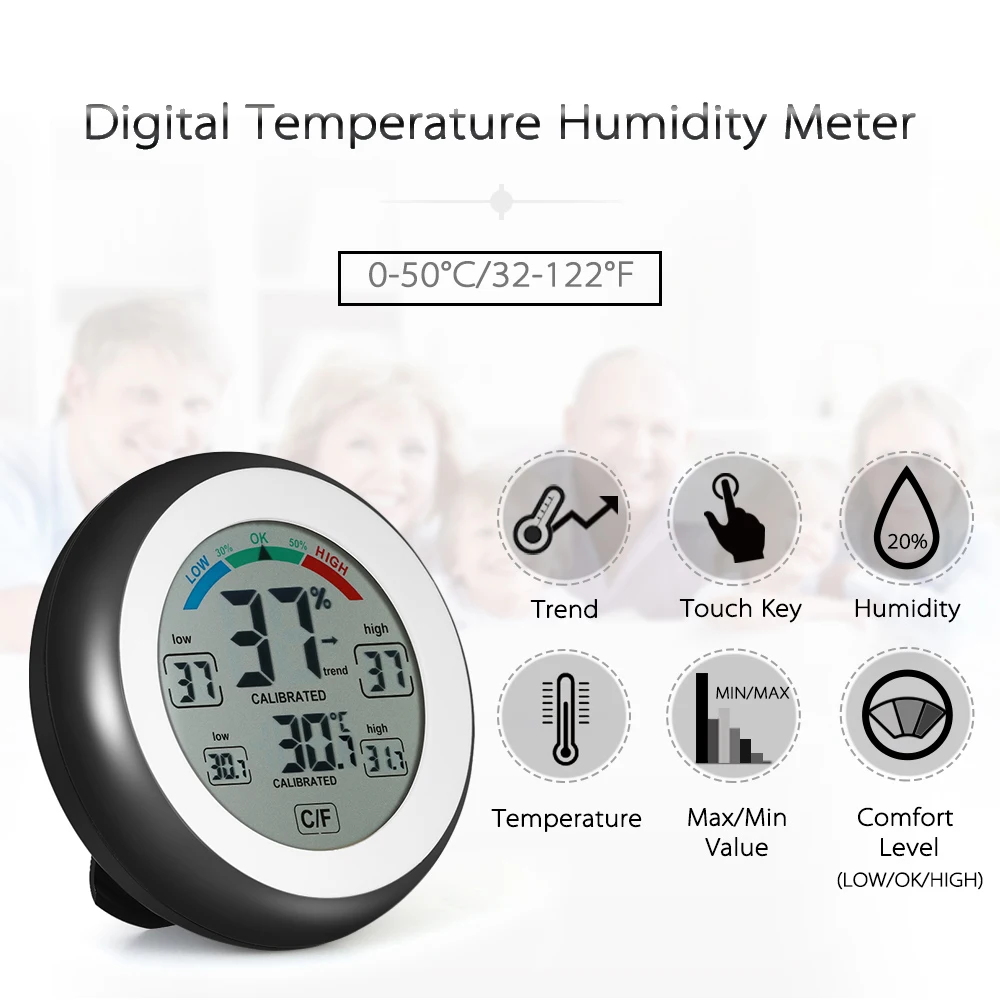 Digital Thermometer Hygrometer Temperature Humidity Meter °C/°F Max Min Value Trend Display Mini Temperature And Humidity Meter