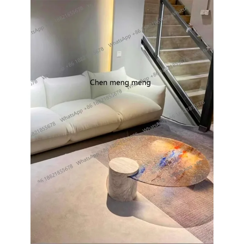 B73 Water ripple coffee table round tempered glass light luxury Italian minimalist marble small apartment modern
