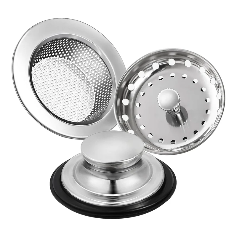 

75STO-Kitchen Sink Drain Strainer Stopper Set,Universal Anti-Clogging Stainless Steel Garbage Disposal Plug For 3.5" Drains