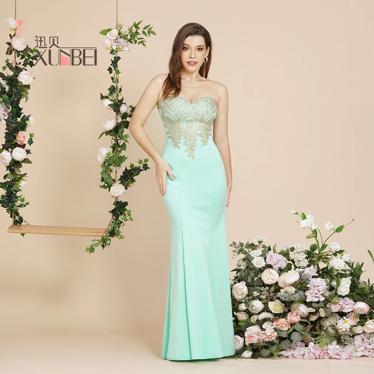 Mint Green Bridesmaid Dresses Mermaid Lace Applique Mesh Neck Backless Evening Formaol Party Prom Gown For Bride Vestido De Gala