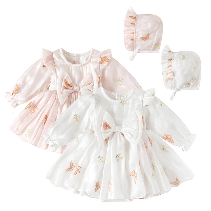 2026 New Spring 0-24M Children Clothes Korean Style Climbing Suit Long Sleeved Mesh Splicing Infant Baby Girls Jumpsuit+Hat ﻿