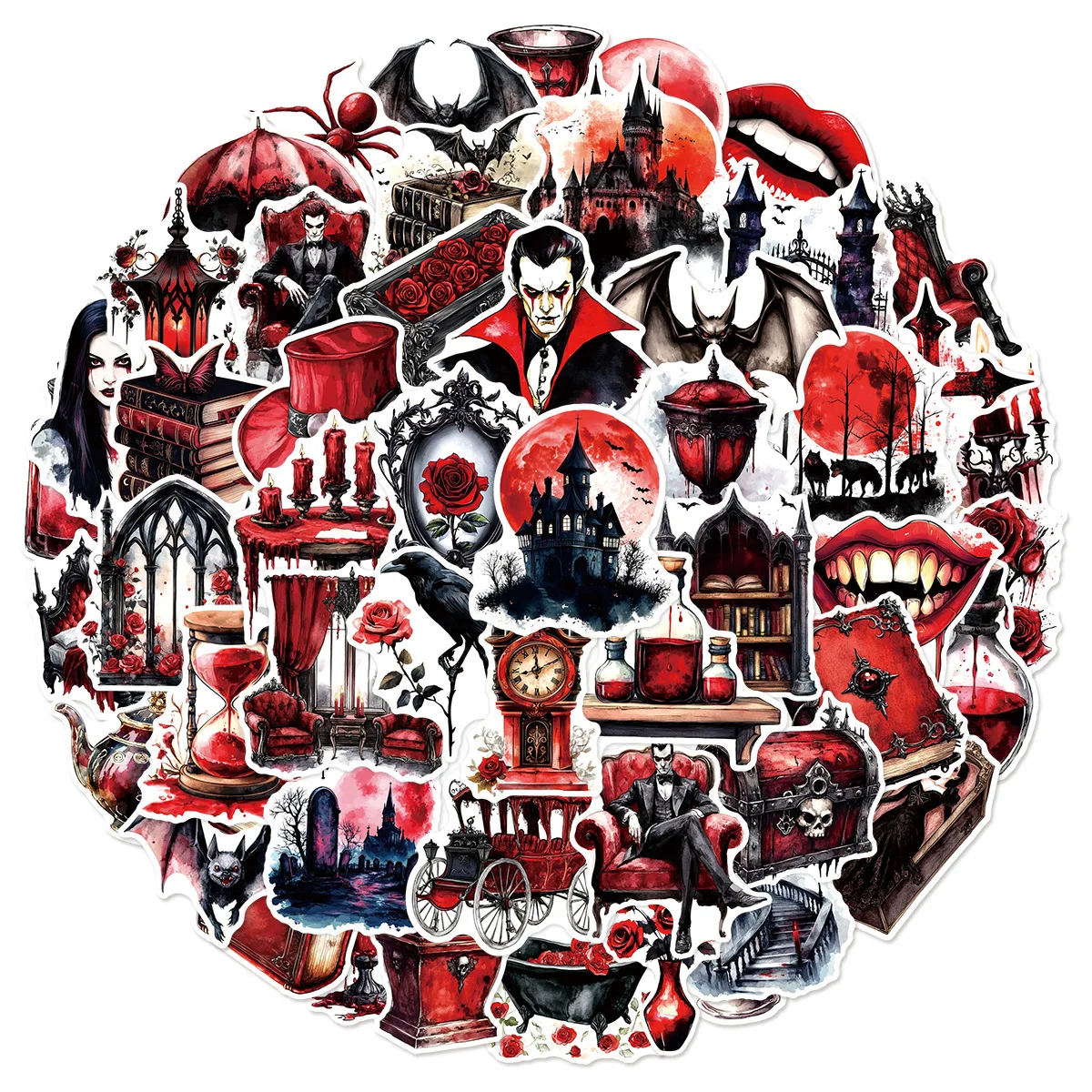 50Pcs Vampire Gothic Stickers Horror Aesthetics Stickers Guitar Luggage Tablet Waterproof Non Repetitive Stickers