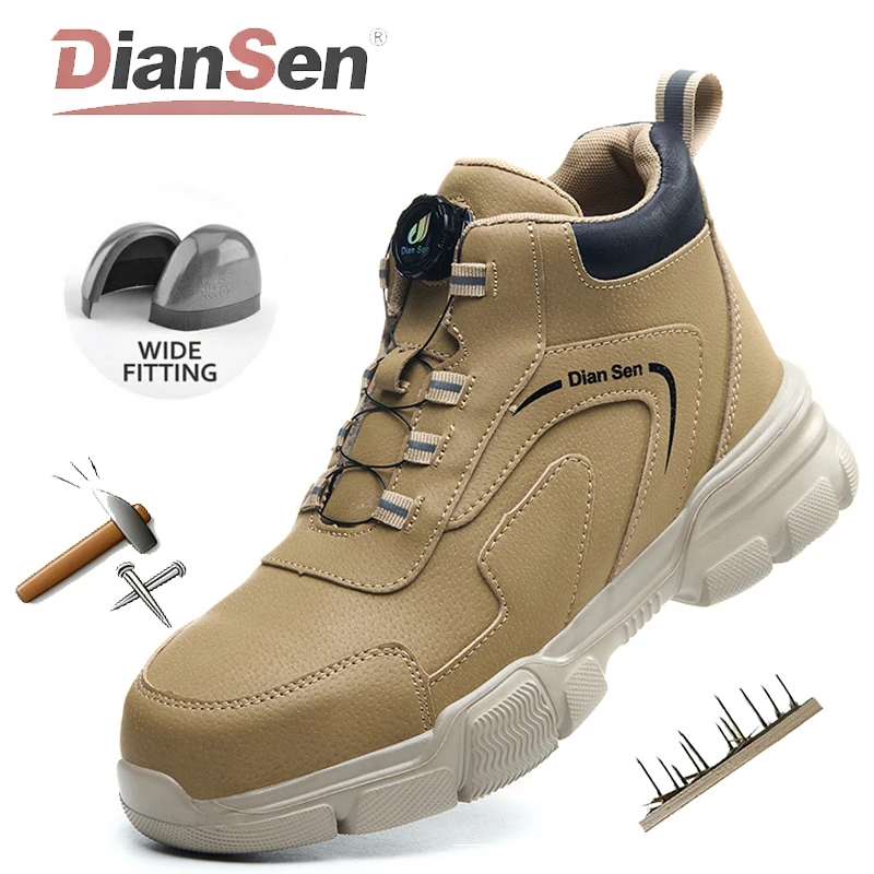 Men's Indestructible Anti-smash Sneakers Steel Toe Work Boots Waterproof Slip Resistant Safety Shoes Rotary Button Boots