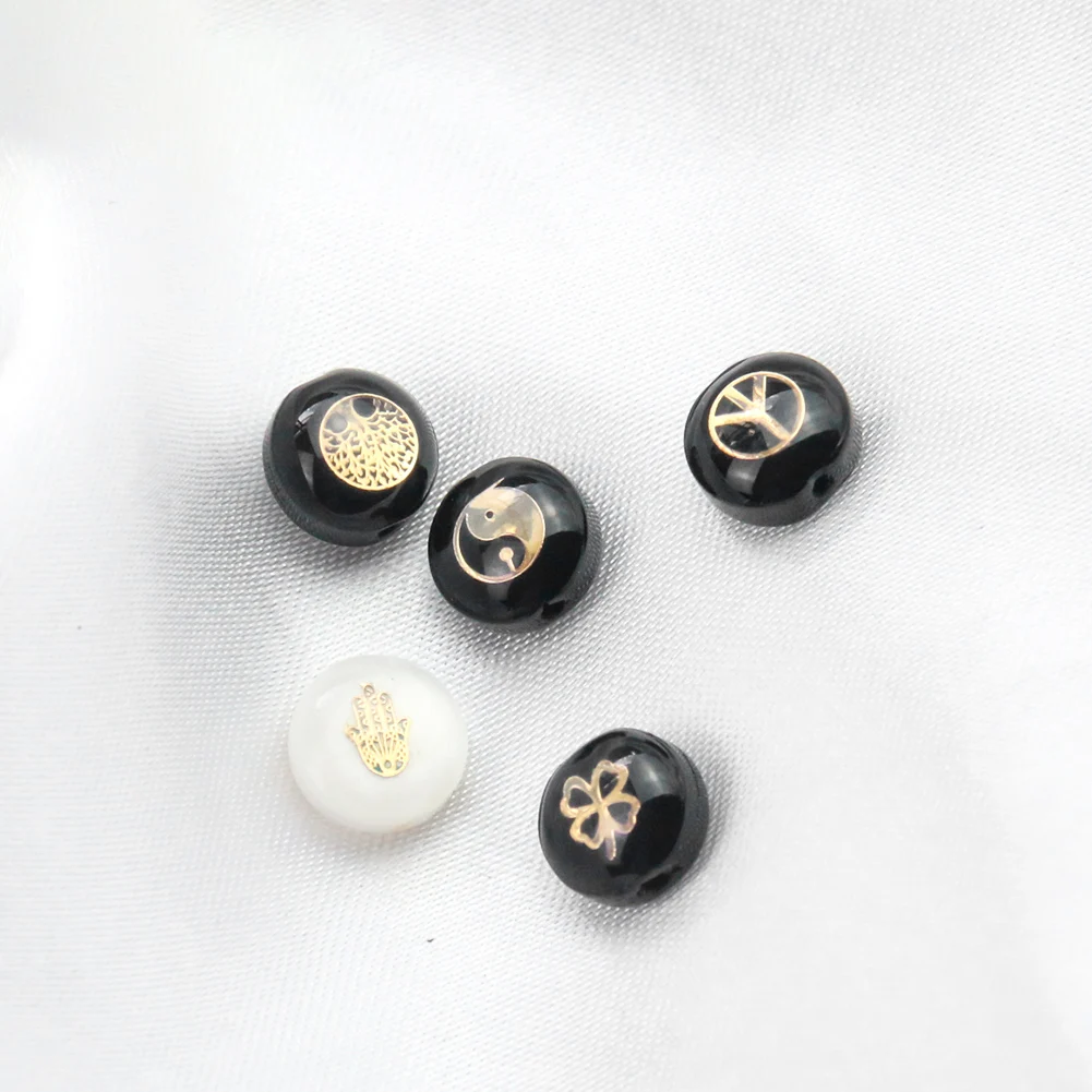 1pc Natural Shell Beads Tree of Life Four Leaf Clover Hamsa Yin-Yang White Black DIY Necklace Bracelet Making Jewelry Accessory