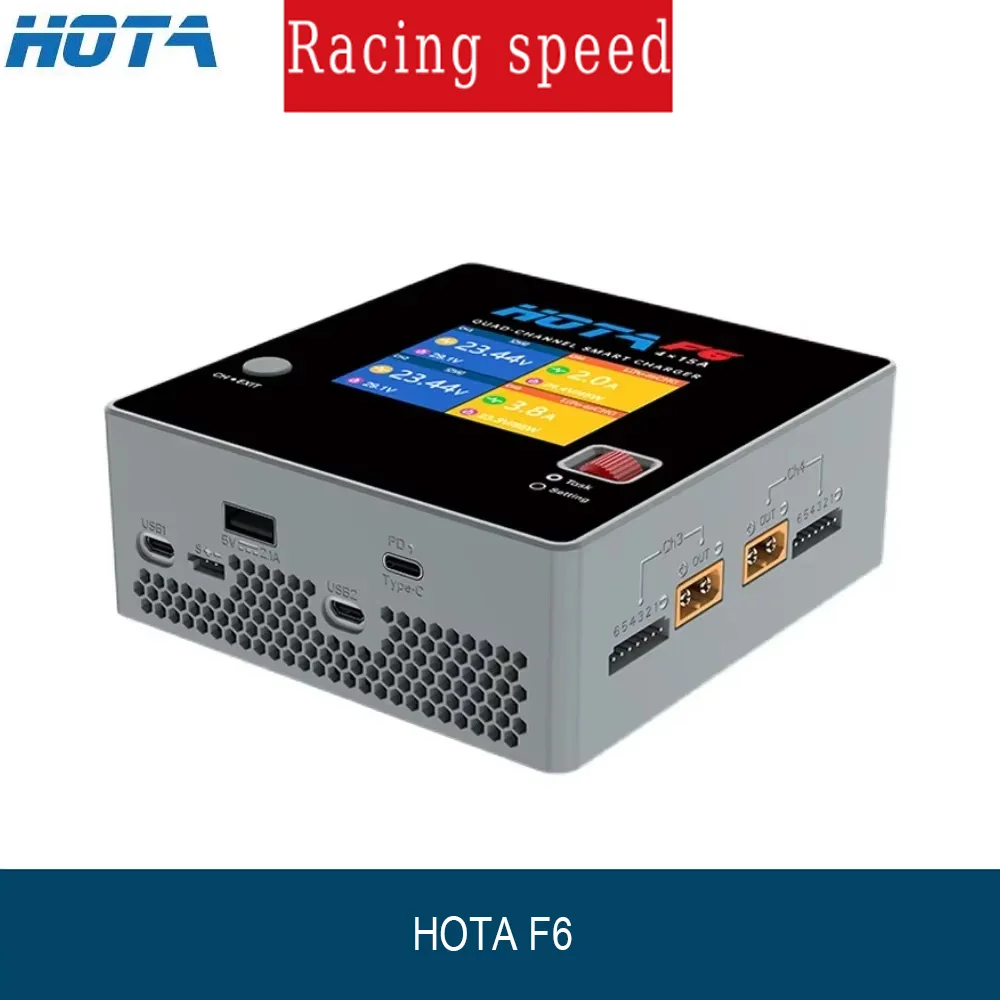 HOTA F6 QUAD-CHANNEL Smart Charger DC1000W 4×15A Balance Charger Discharger 45W Type-C for LiPo Li-ion NiMH RC Drone