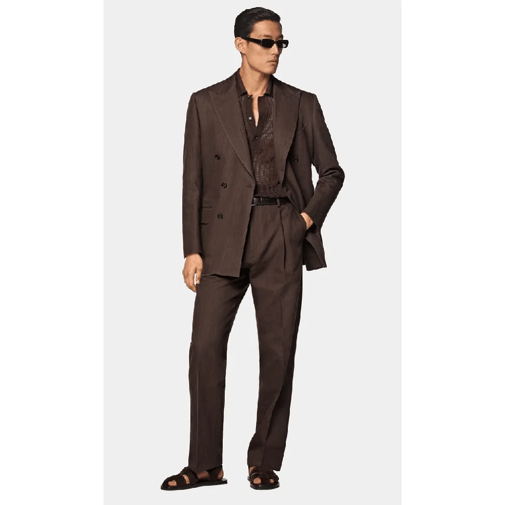

Brown Men Suits 2 Pieces Jacket Pant Formal Occasion Peak Lapel Double Breasted Customize Fashion Male Clothing Luxury 2025