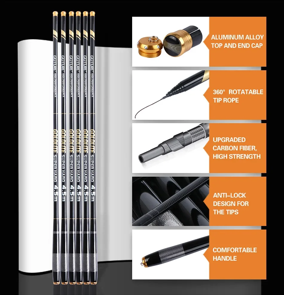 

Goture Stream Freshwater Hand Rod Комплект телескопических удочек из углеродного волокна Удочка Tenkara 3–7,2 м с запасными наконечниками, с набором поплавков