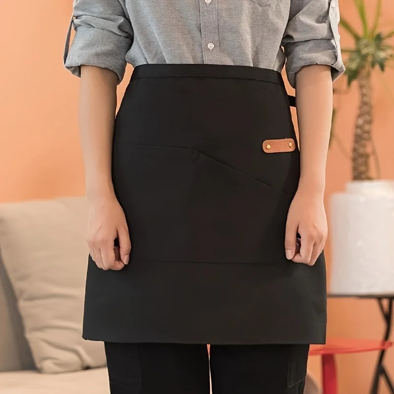 

Half Apron with Pockets Waterproof Cloth Apron for Server Chef Stain-Resistant Solid Color Kitchen Waiter Apron for Men Women ﻿