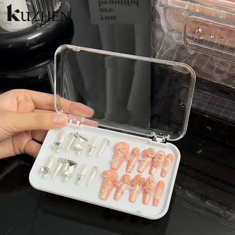 Portagioie in plastica trasparente Custodia per unghie a pressione Scatola portaoggetti rettangolare per esposizione di unghie finte e elementi essenziali per il salone con coperchio
