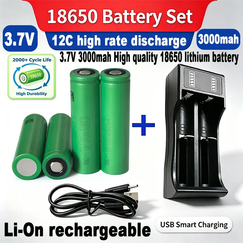 18650 3000mAh 3.7V Li-ion rechargeable battery lithium+USB charger,strong light flashlight,power tool,drone startup power supply