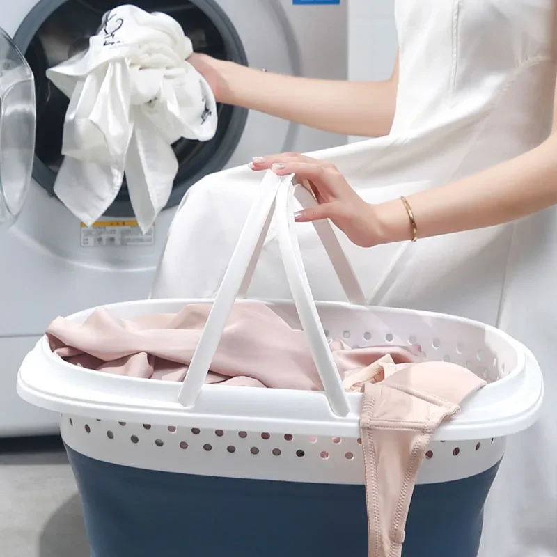 Collapsible Plastic Laundry Basket Folding Pop Up Bathroom Dirty Clothes Basket Household Plastic Large Storage Container