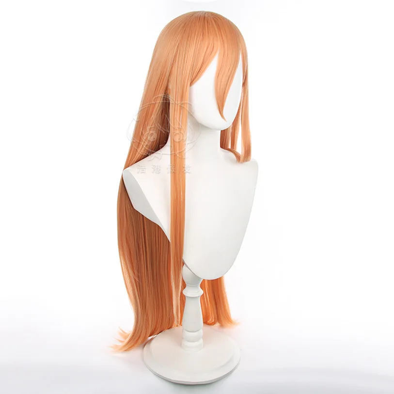Peruki Cosplay Chainsaw Man na Halloween, pomarańczowe, długie, proste włosy dla kobiet, japońskie akcesoria do kostiumów Comic-Con, rekwizyty na imprezę