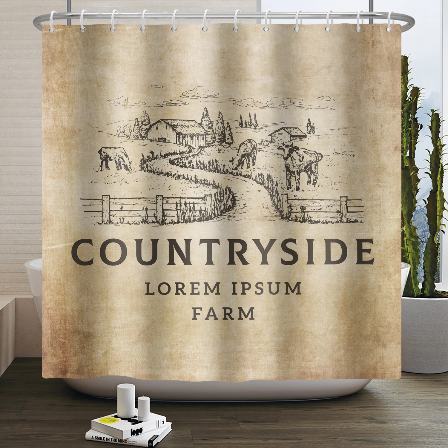 Vintage Nostalgia Shower Curtain 3D Print World Map Wildlife Farm Bathroom Waterproof Decorative Partition Poetry Plum Curtain