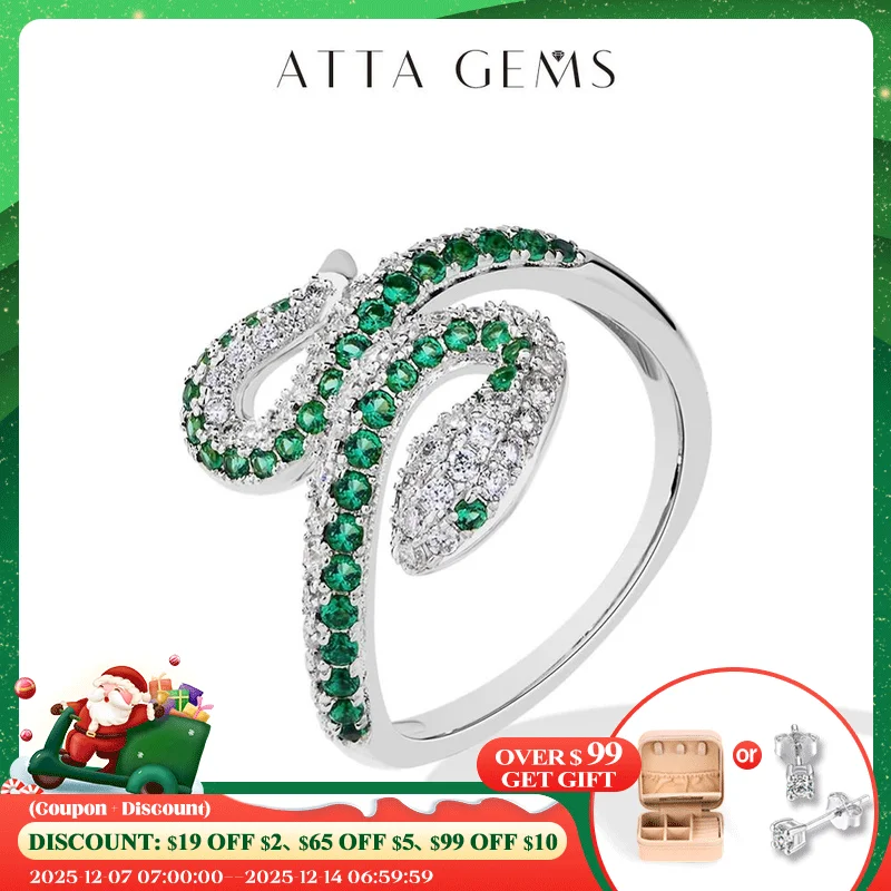 

ATTAGEMS Original Snake Moissanite Ring S925 Sterling Silver Women Men Luxury Engagement Ring High Quality Shipping from the USA