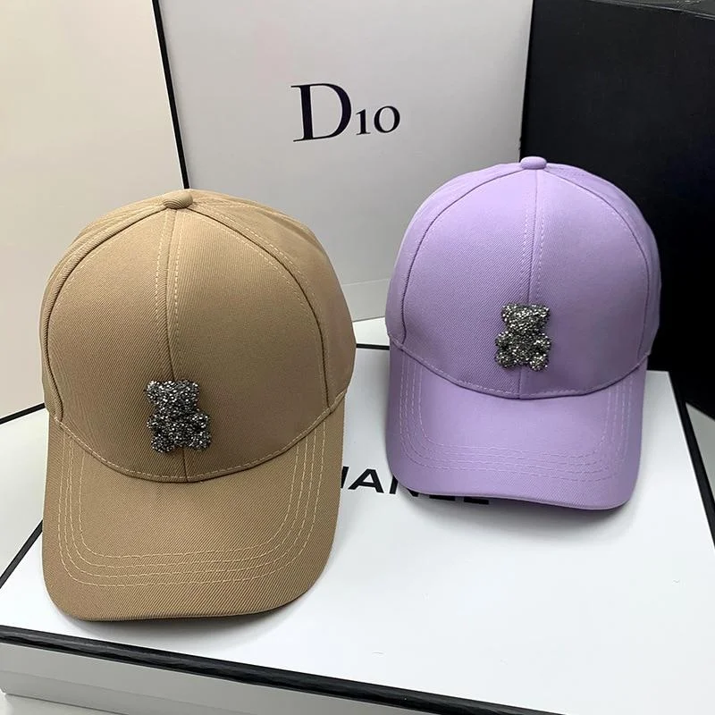 Fashion designer Summer Baseball Cap for Women Korean Wild Bear Rhinestone Caps SunHats Street Kpop Outdoor Visors Hip hop Hat