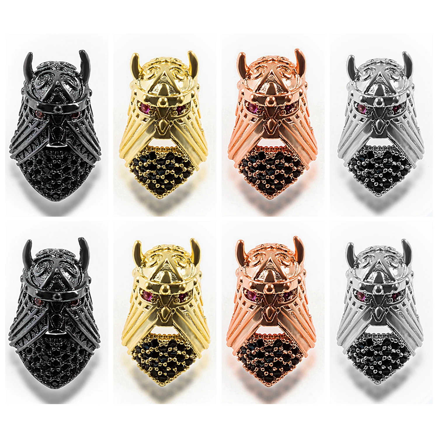 8PCS Face Knight Helmet Space Beads for Making Jewelry Bracelet Brass Micro Pave Crystal Geometry  CZ Rhinestone Accessor