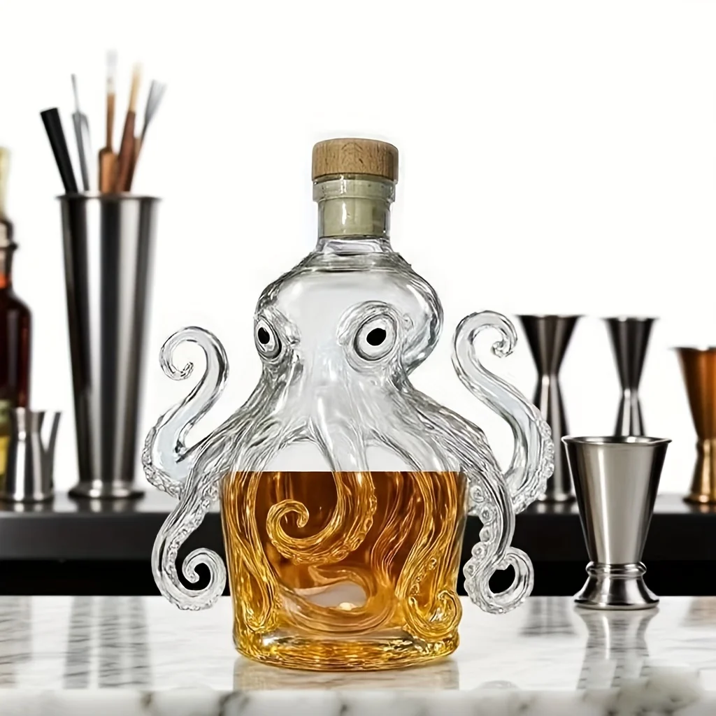 320ML Octopus Shaped Grape Whiskey Glass Bottle Decanter Elegant Squid Design Cork Portable Suitable Halloween Christmas Gifts