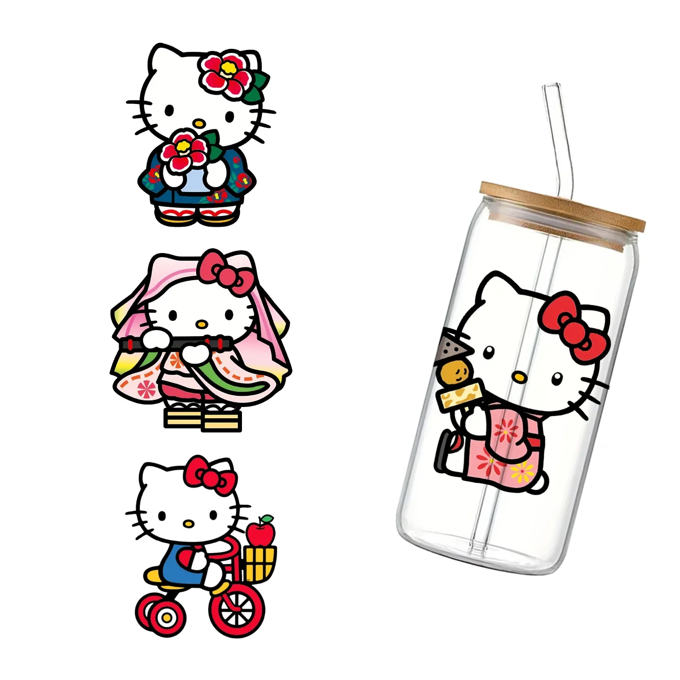 Hello Kitty Sanrio Flower11x11cm Cartoon Cup Wrap Sticker 16oz UV DTF Waterproof Sticker for Party Gift Personalized Designer