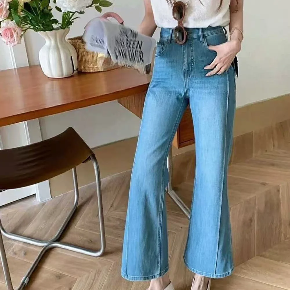 Retro Stretch Blue Jeans Spring 2026 New High-waisted Micro-flared Nine-point Pants
